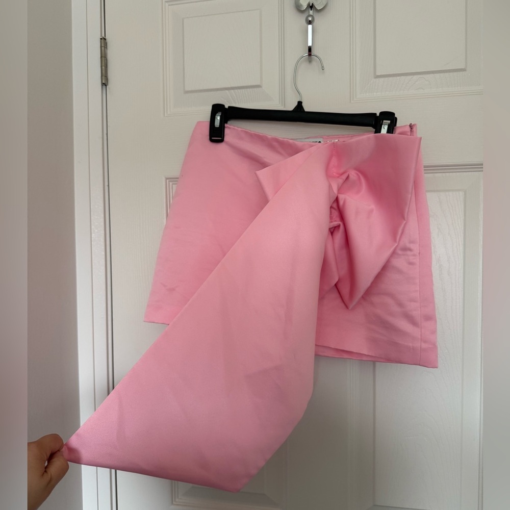 Zara Pink Oversized Bow Mini Skirt Satin Statement Viral Blogger Style size S - Picture 4 of 6
